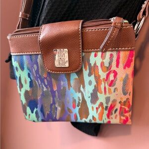 Vibrant Multicolor Crossbody Bag with Brown Accents